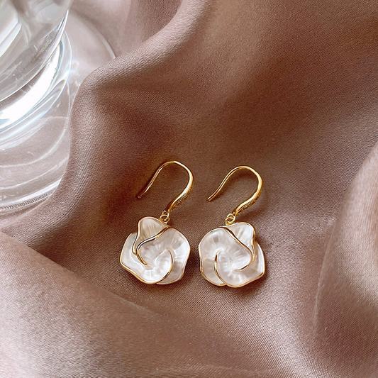 Petal Mother-of-Pearl Drop Earrings with Gold-Tone Wire Wrap