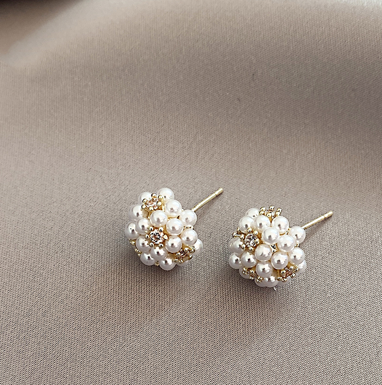 Clustered Pearl Stud Earrings with Crystal Accents