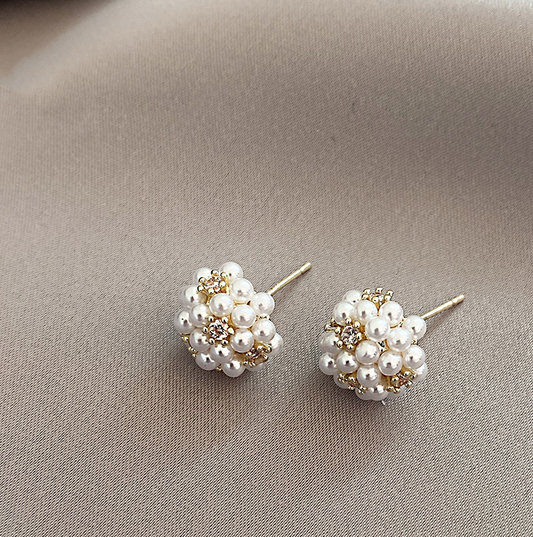Clustered Pearl Stud Earrings with Crystal Accents