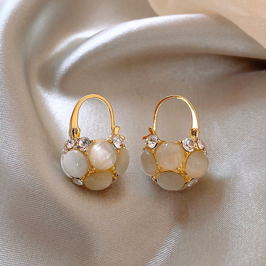 Pearl and Crystal Drop Hoop Earrings in Gold Tone