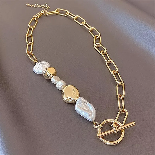 Asymmetrical Baroque Pearl Necklace with Gold-Tone Toggle Closure