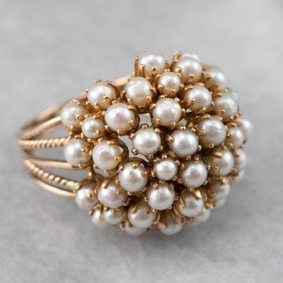 Pearl Cluster Ring with Textured Gold-Tone Band