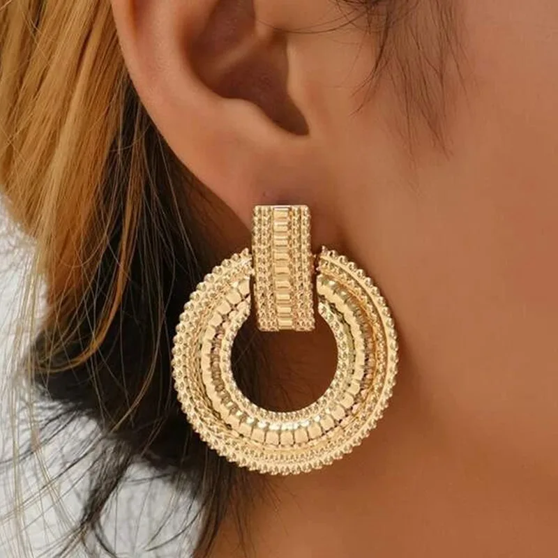 Mandala Drop Earrings with Layered Gold-Tone Rings