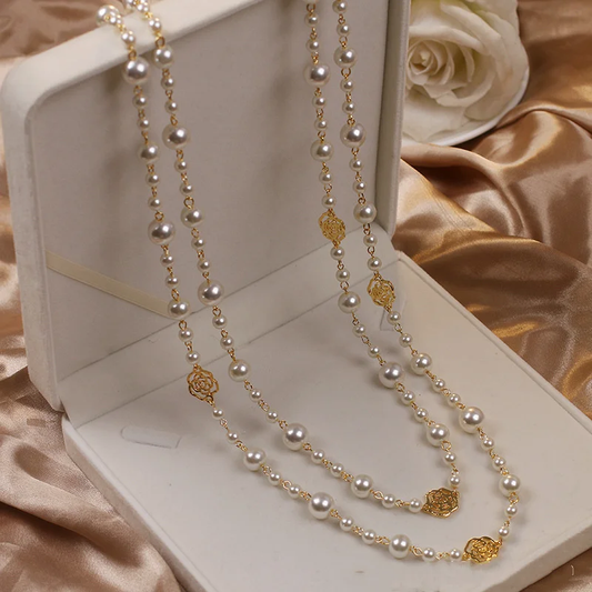Two-Strand Pearl Necklace with Gold-Tone Filigree Spacer Beads