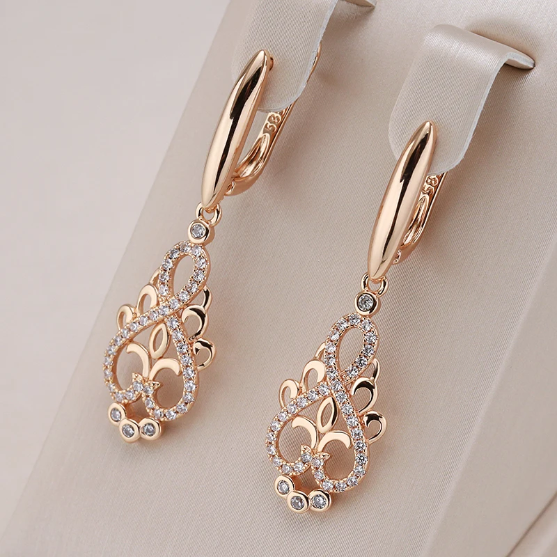 Filigree Drop Earrings with Crystal Accents in Rose Gold Tone