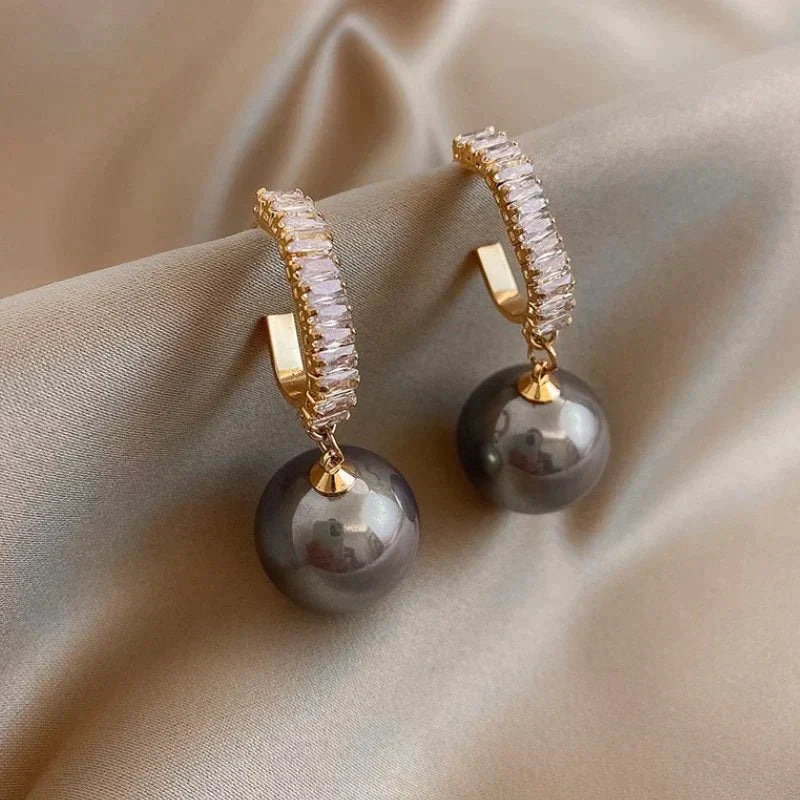 Crystal Baguette Hoop Earrings with Pearl Drop