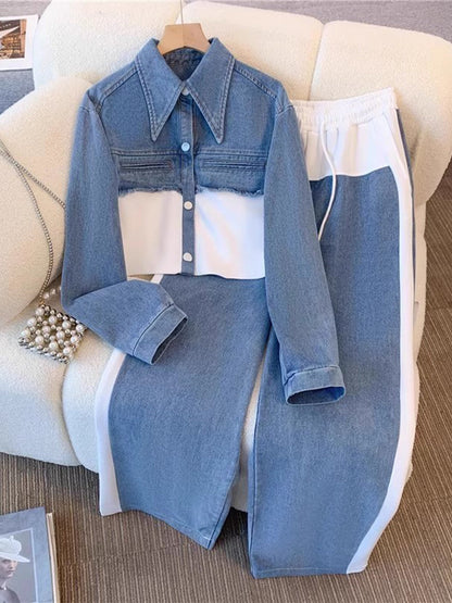 Holbrook | Women's Colour-Block Cropped Jacket & Wide-Leg Pants Set