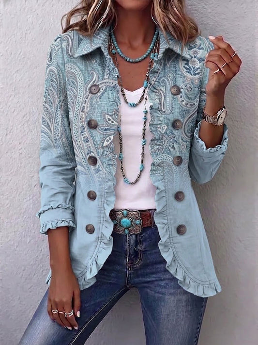 Estrella | Women's Vintage Paisley Print Ruffled Jacket