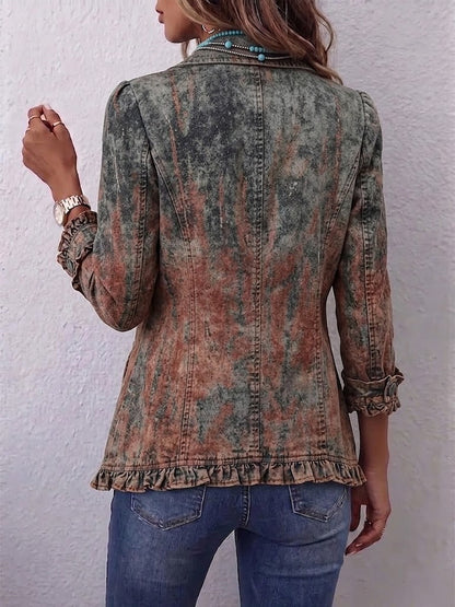 Bristow | Women's Vintage Gradient Textured Print Ruffle Jacket