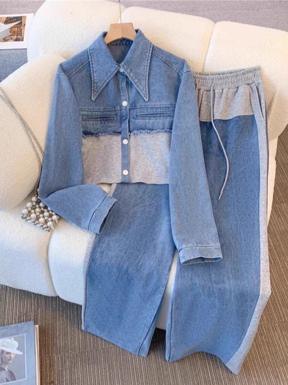 Holbrook | Women's Colour-Block Cropped Jacket & Wide-Leg Pants Set