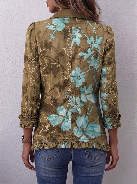 Sundara | Women's Boho Gradient Vintage Floral Ruffle Jacket