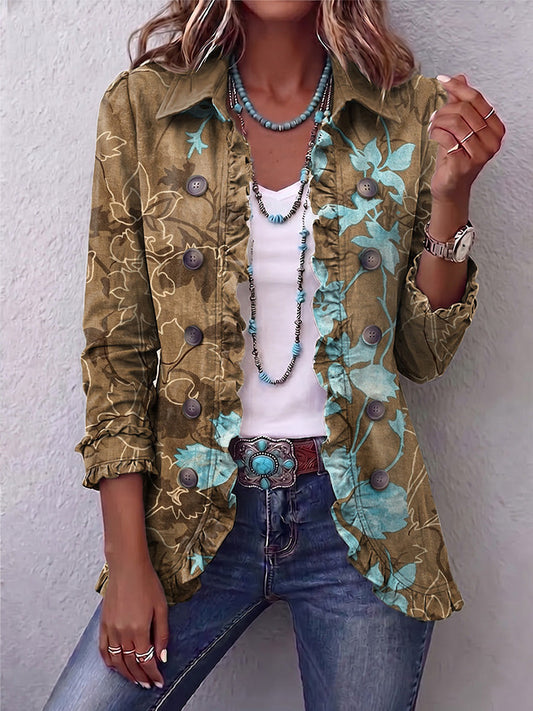 Sundara | Women's Boho Gradient Vintage Floral Ruffle Jacket