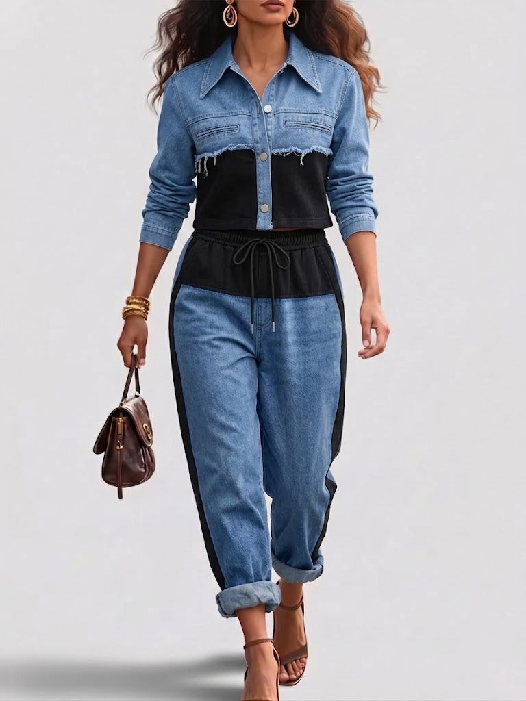 Holbrook | Women's Colour-Block Cropped Jacket & Wide-Leg Pants Set