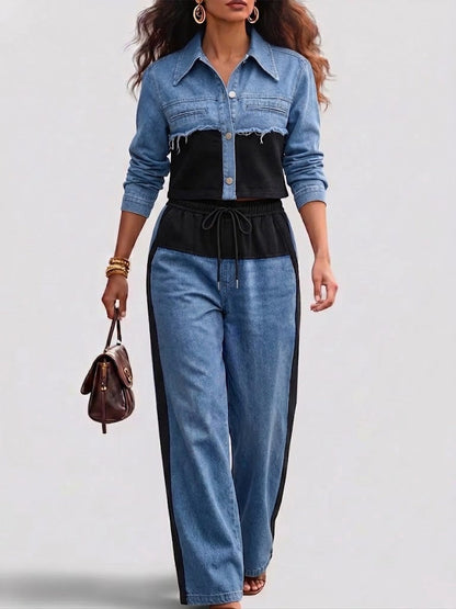 Holbrook | Women's Colour-Block Cropped Jacket & Wide-Leg Pants Set