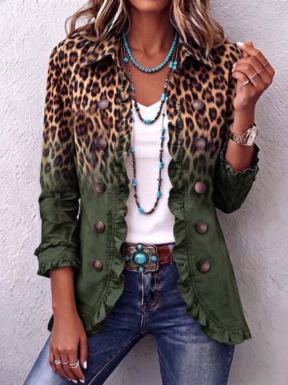Brianna – Gradient Leopard Print Frill Blazer