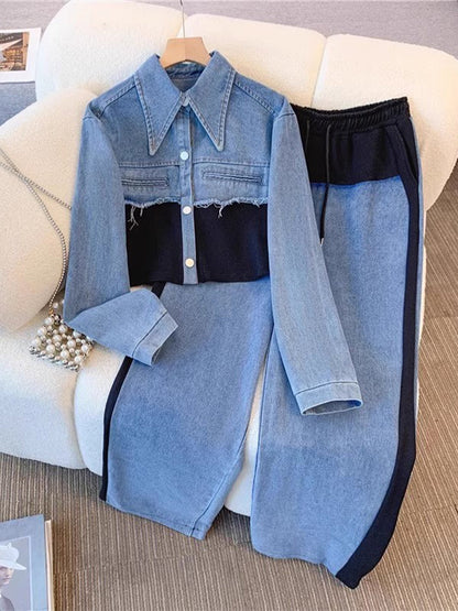 Holbrook | Women's Colour-Block Cropped Jacket & Wide-Leg Pants Set