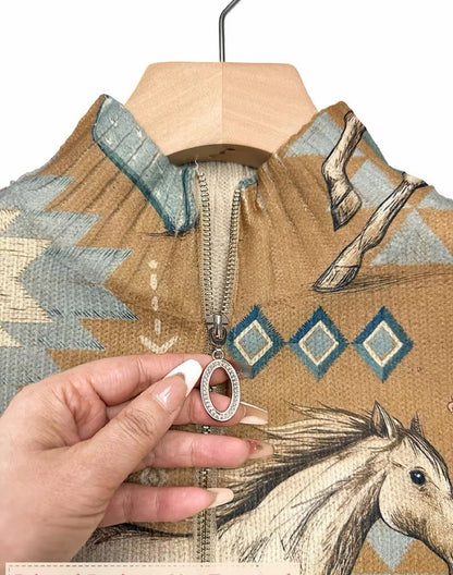 Perpetua | Desert Horse and Cactus Zip Cardigan